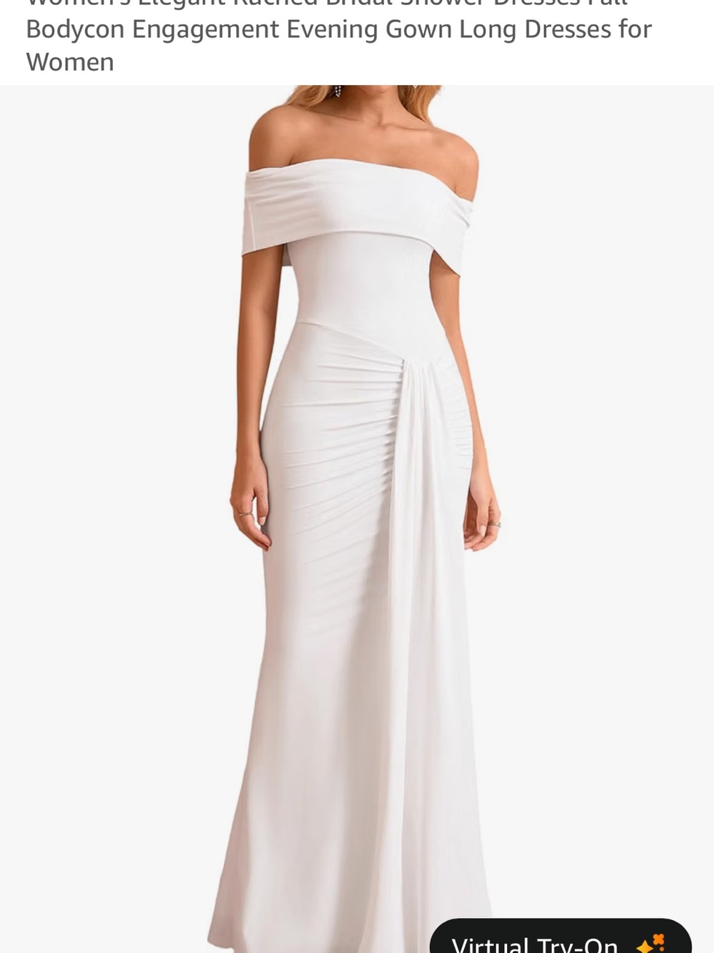 Off-Shoulder White Ruched Evening Gown